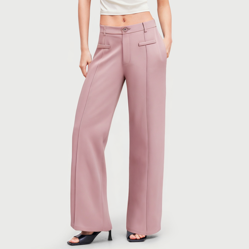 Pink high waist loose casual pants for women