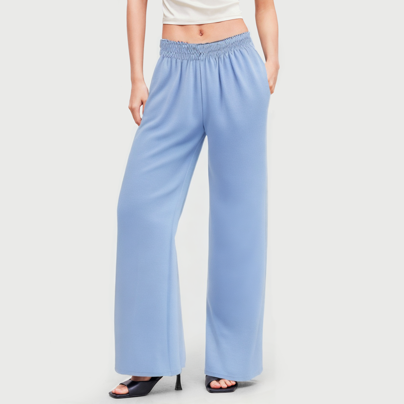Simple elastic waist high waist wide leg pants