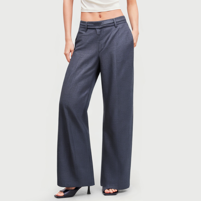 High waist solid satin wide leg casual pants