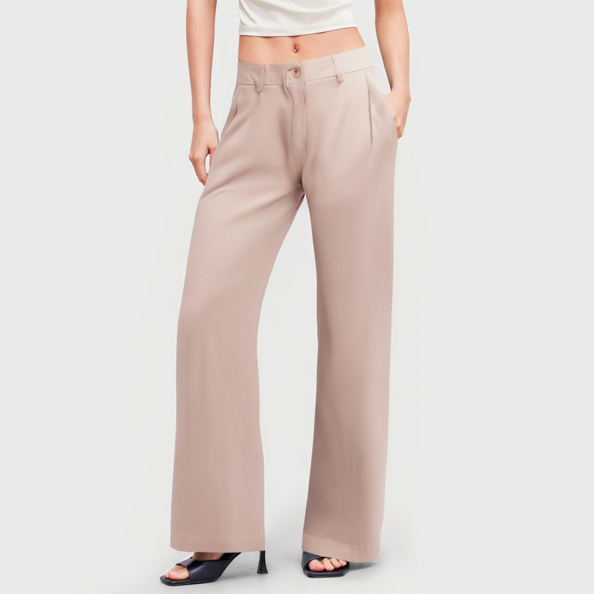 Pleated simple high waist wide leg casual pants