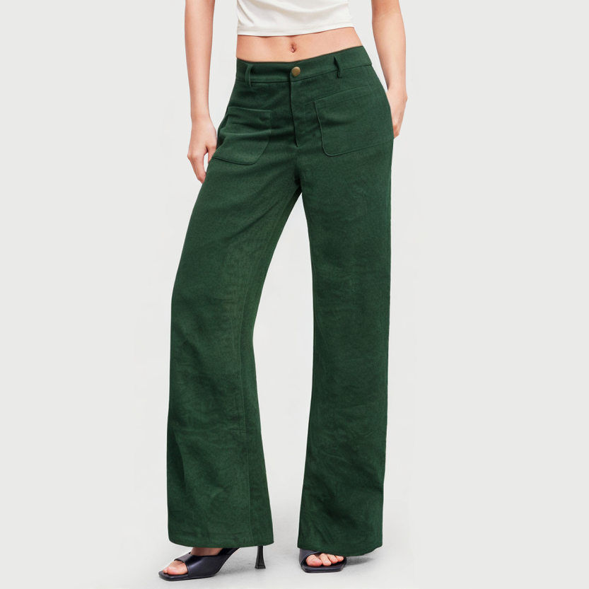 High waist wide leg corduroy casual pants for women