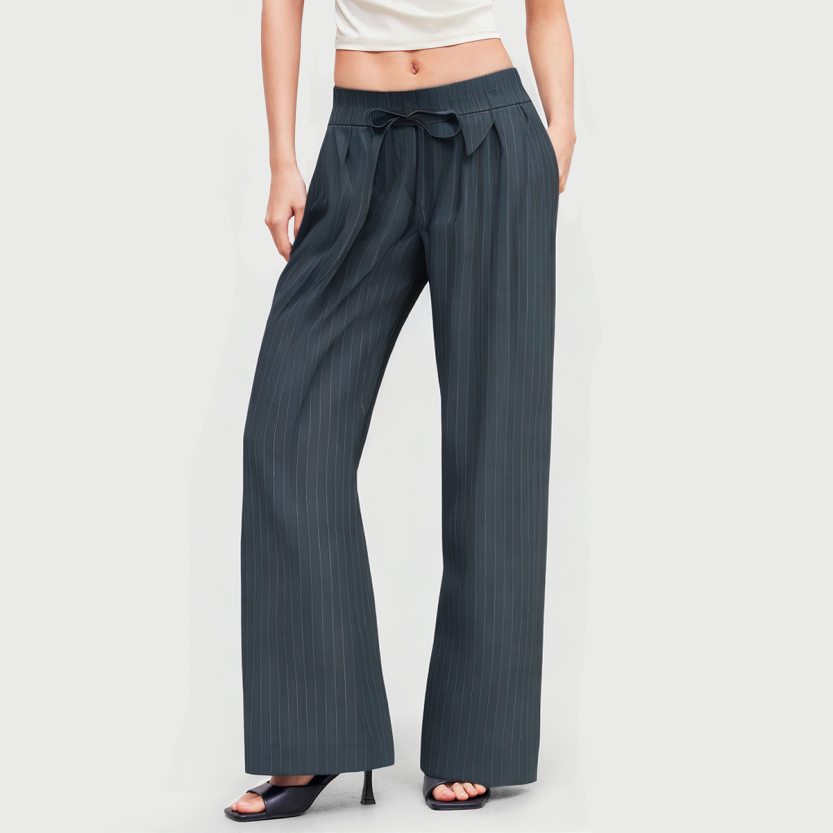 High waist elastic striped loose trousers