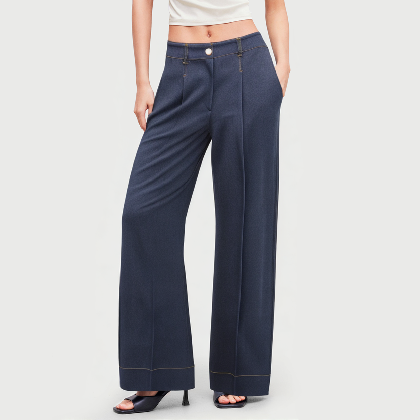 Denim blue zipper casual women's pants