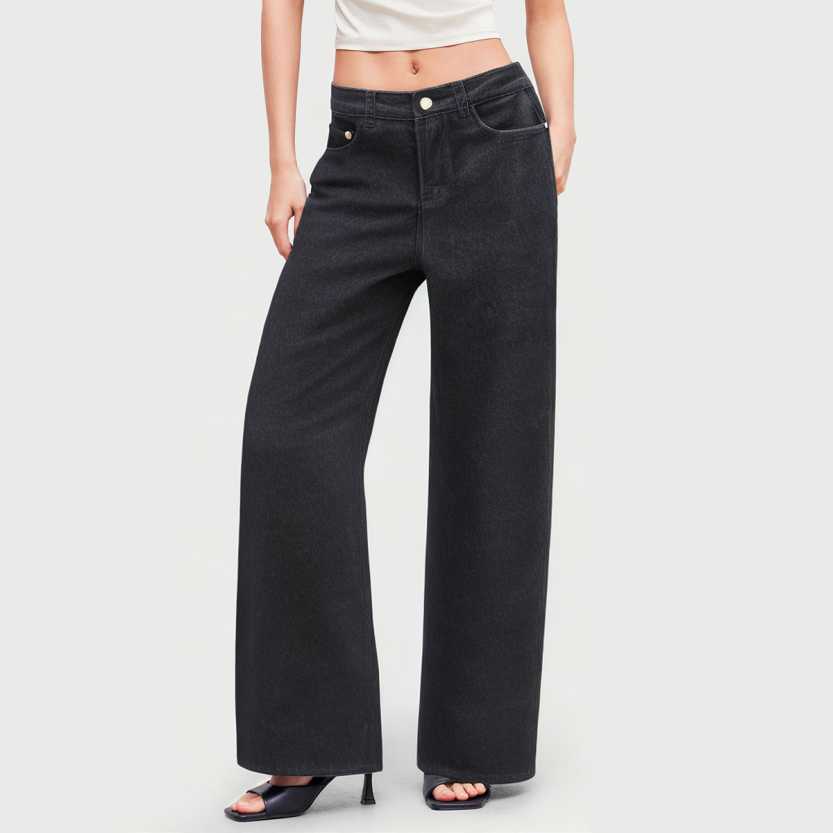 Zipper solid color fashionable women's jeans