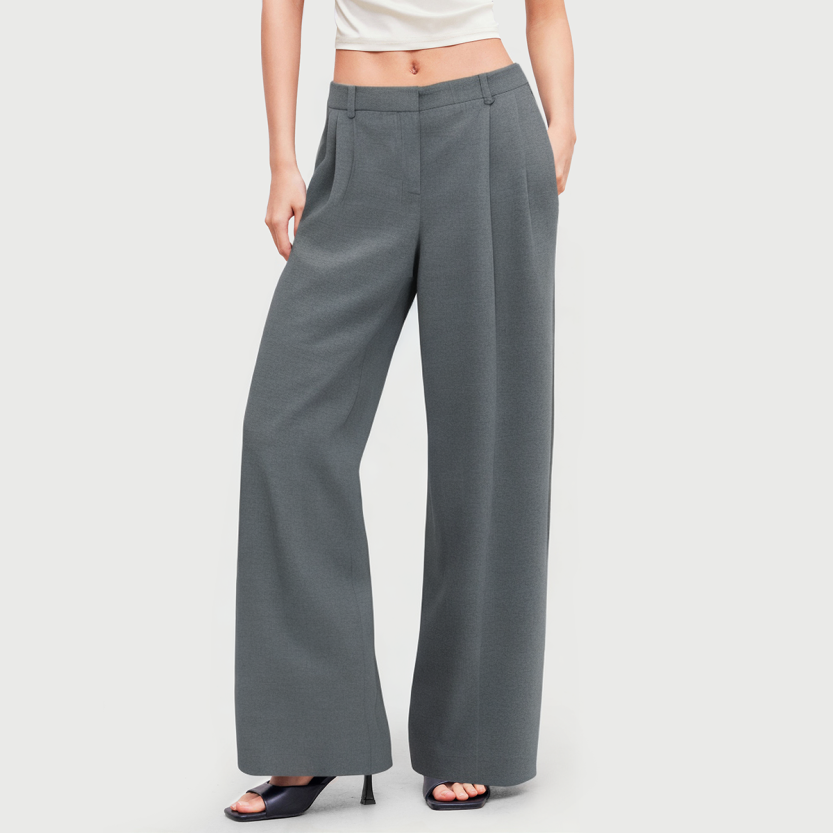 High-waisted pleated wide-leg casual pants