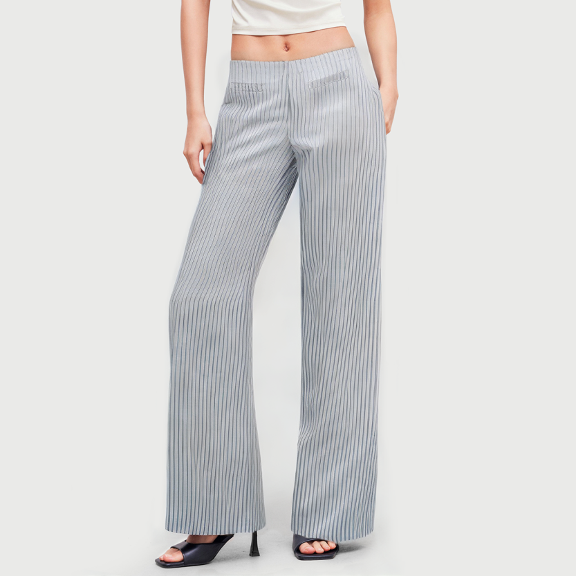 High quality women's blue high waist loose wide leg