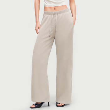 Casual contrast color stitching elastic waist drawstring wide leg pants