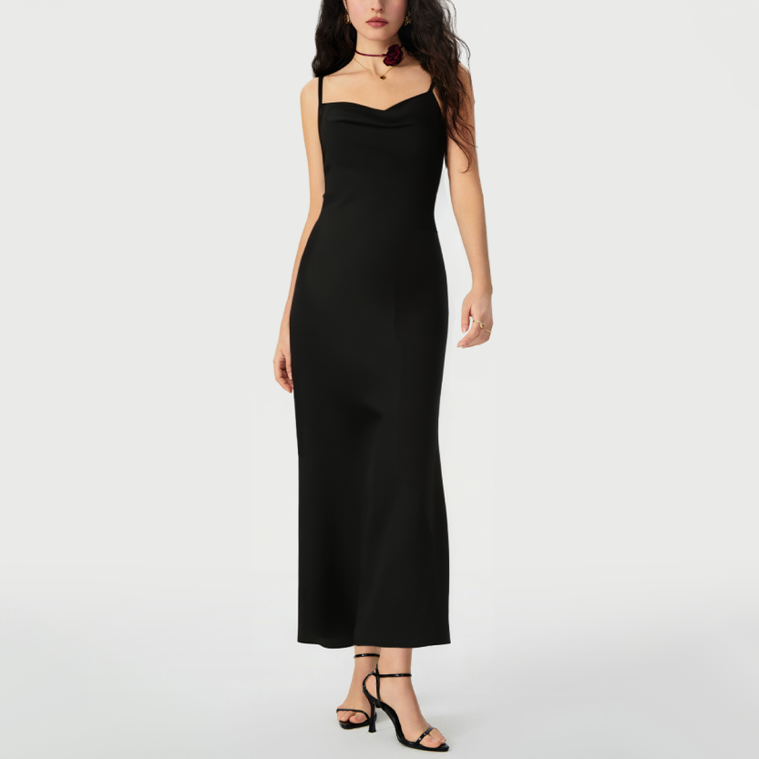 Elegant black satin bodycon dress