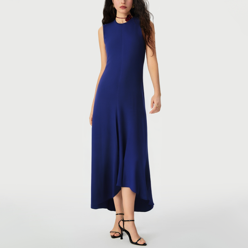 Fresh blue round neck sleeveless casual dress