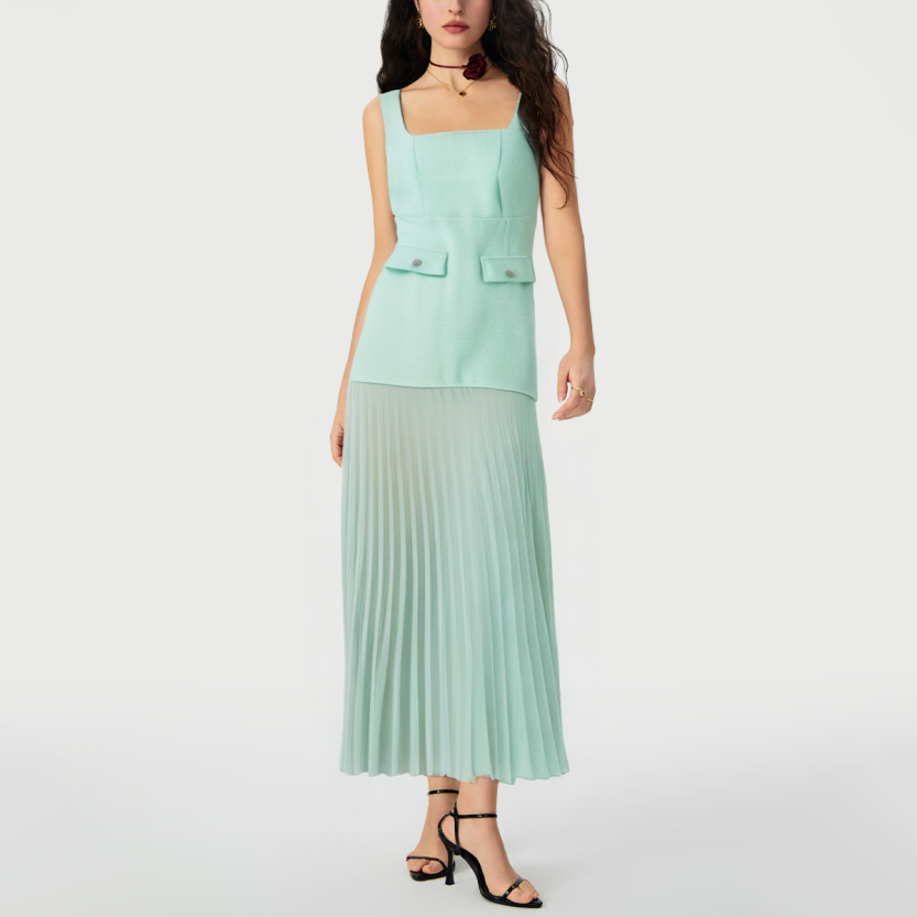 Elegant slim square neck sleeveless dress