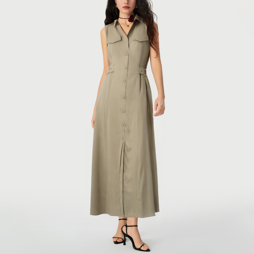 Classic sleeveless solid button dress