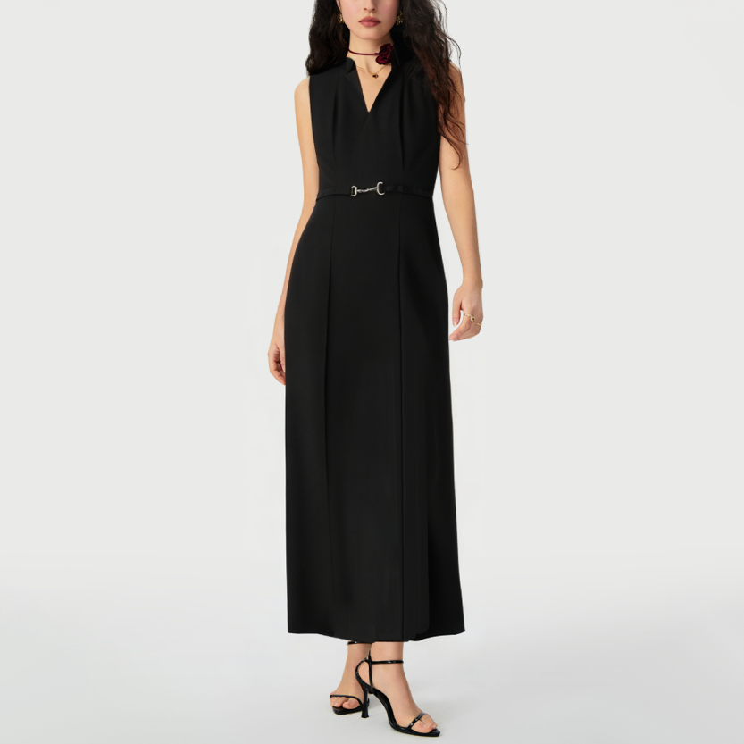 Lapel sleeveless lightweight dress