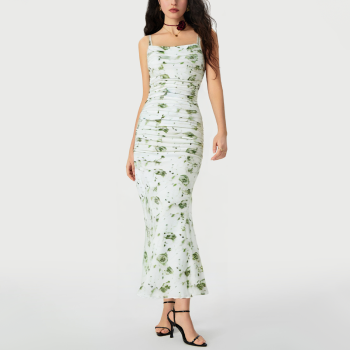 Flower shadow tulle Italian style dress