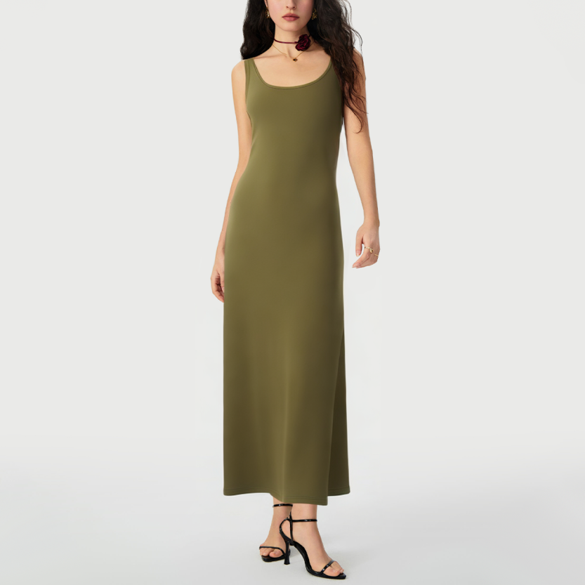 Summer plain square neck sleeveless midi dress