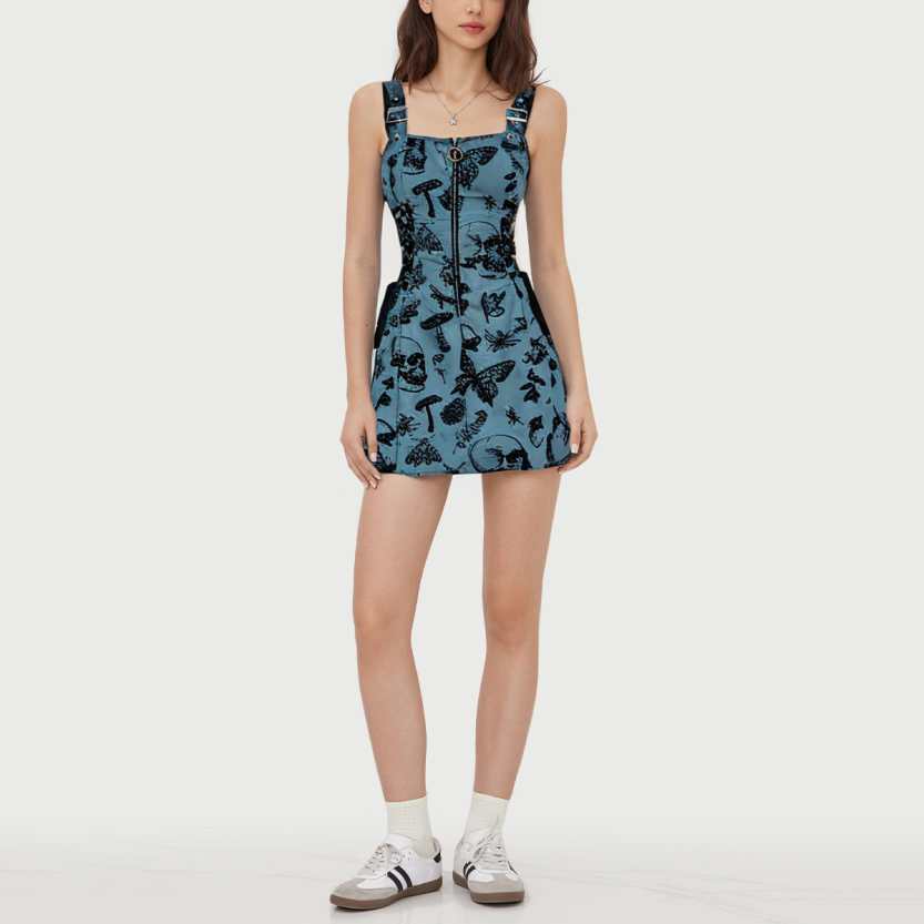 Gothic skull print mini dress