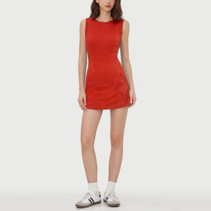 Red sleeveless o-neck slim sexy mini dress