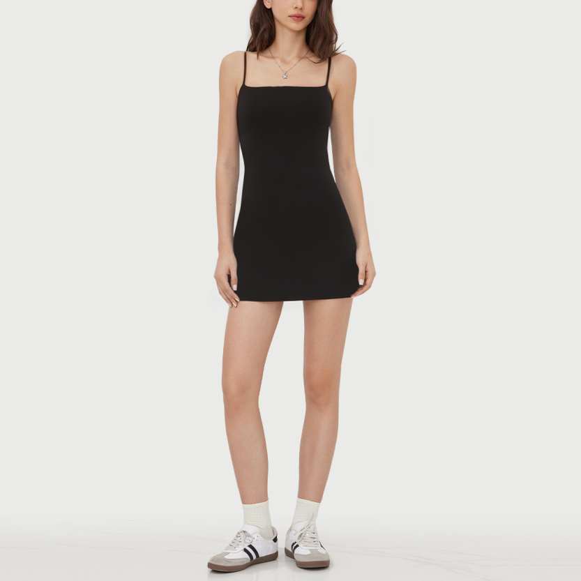 Black satin backless fit button mini dress