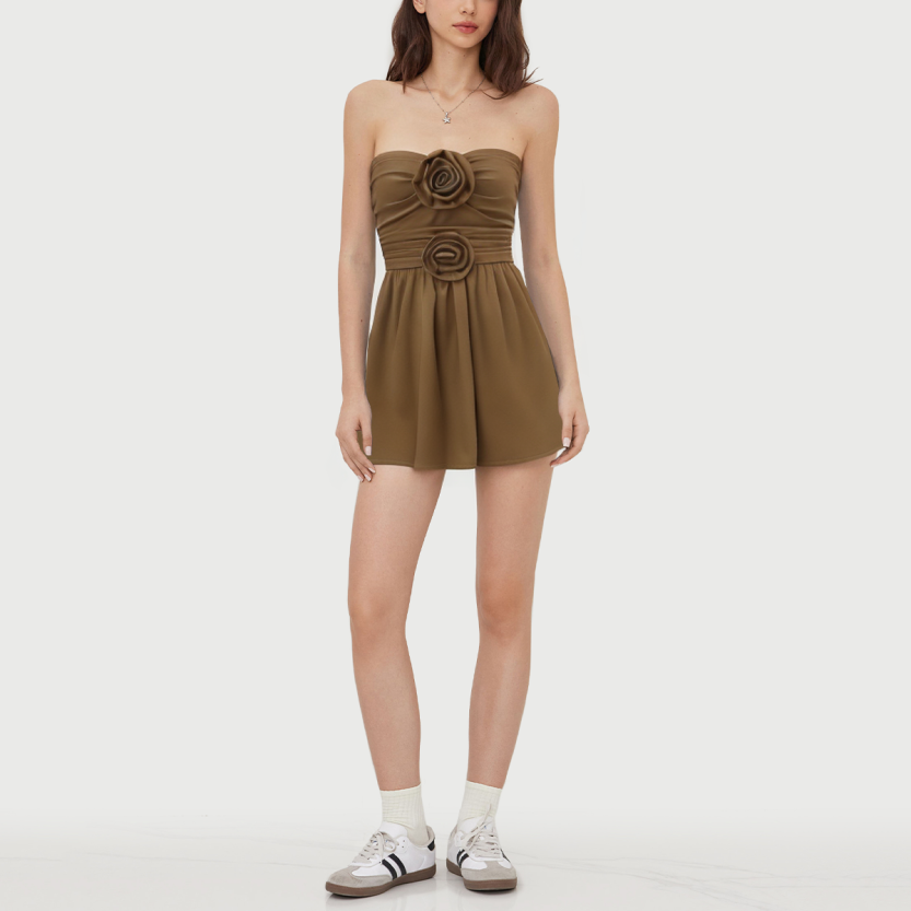 Summer elegant strapless backless pleated shine dress