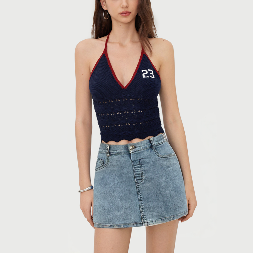 High waist bow embroidered denim mini dress