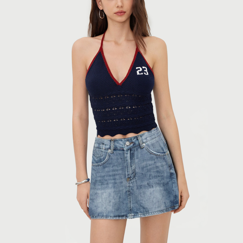 Denim mini skirt with metal buttons