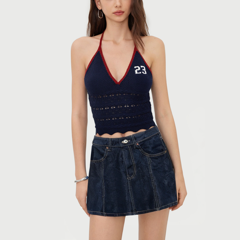 Simple mid-rise denim A-line mini skirt