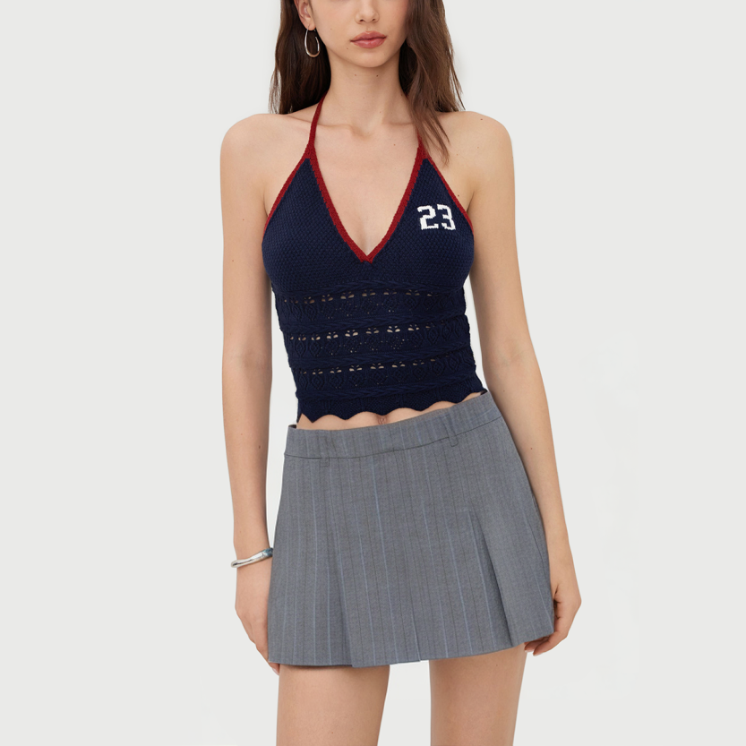 Pinstripe mid-rise digital print mini skirt