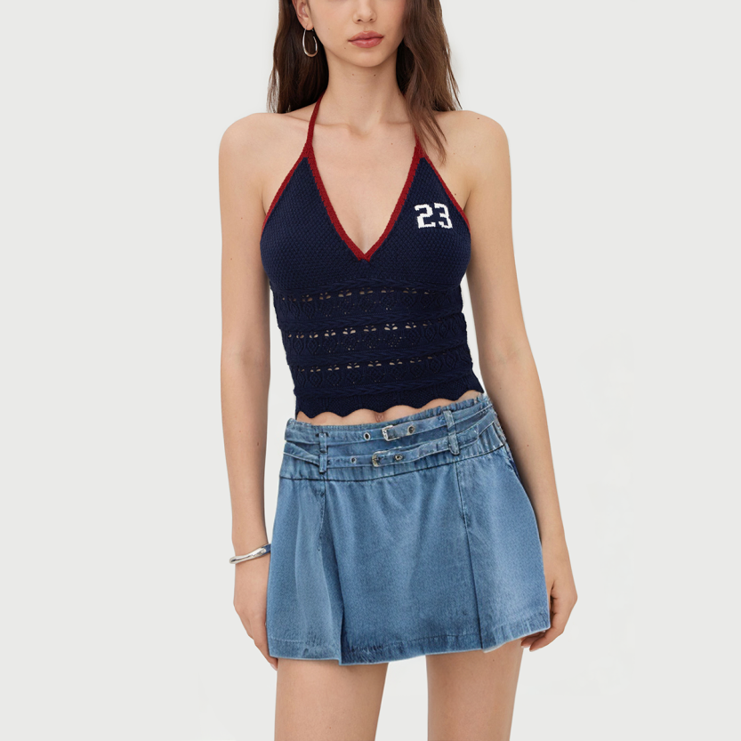 Retro simple mid-rise denim mini skirt
