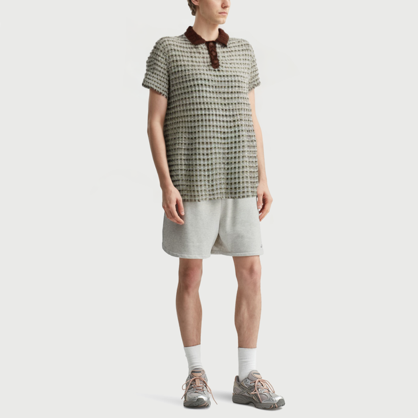 Jacquard knit casual contrast lapel polo shirt