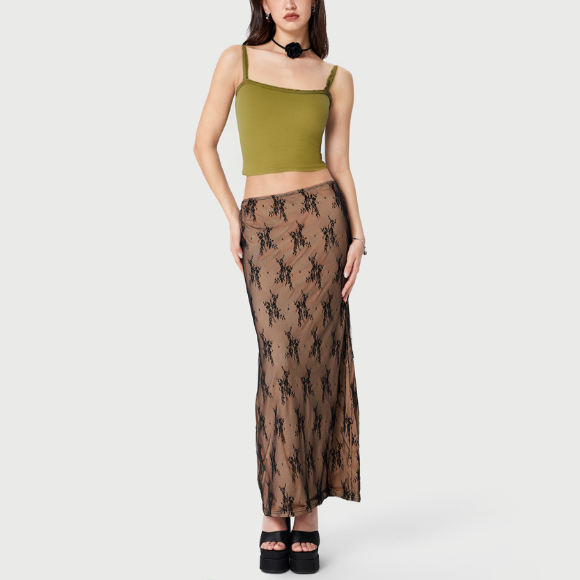 Summer breathable lace decorated ribbed vest