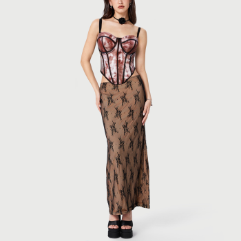Tie-dye printed red boned bodycon top