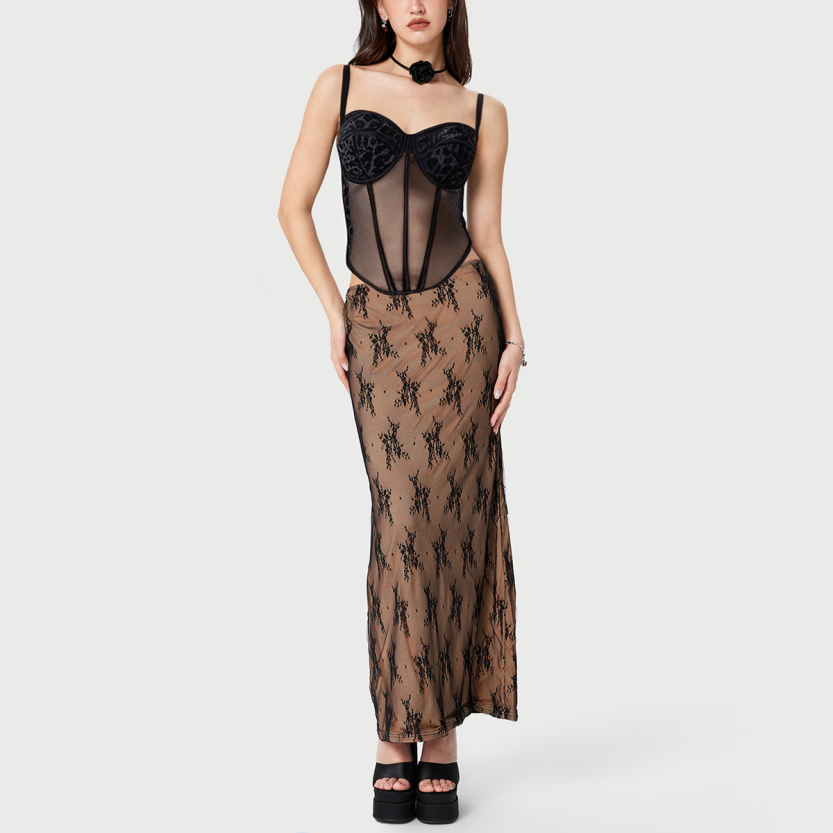 Leopard print mesh see-through herringbone top