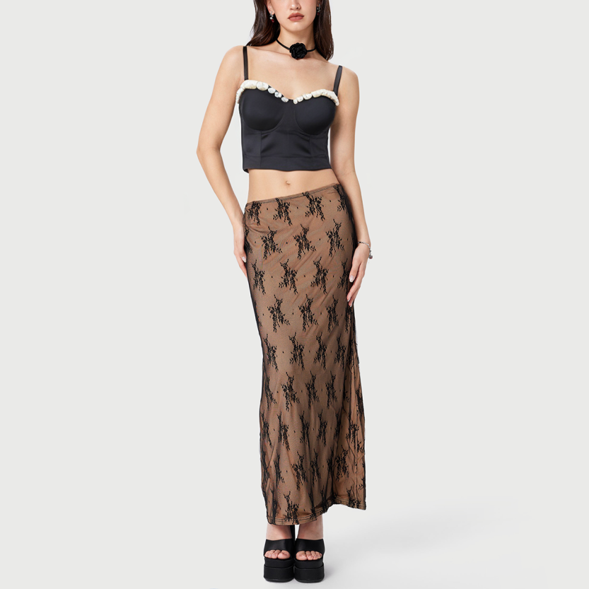 Pearl embroidered black and white women's bra
