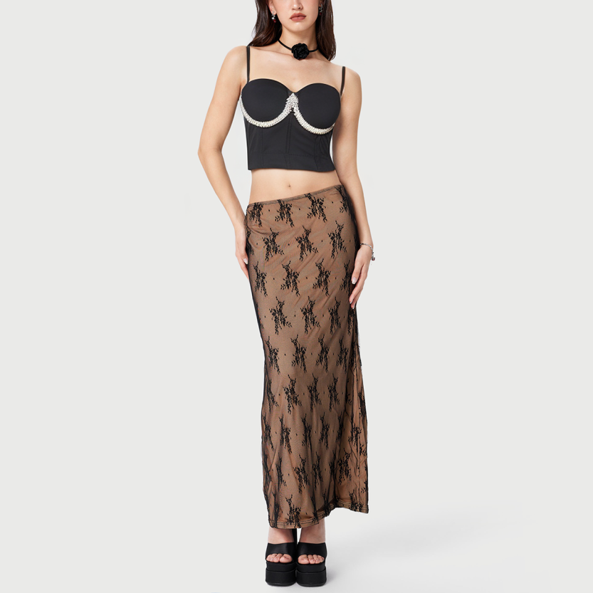 Delicate adjustable diamond chain beaded embroidered top