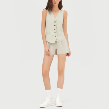 Commuter style cotton and linen sleeveless suit