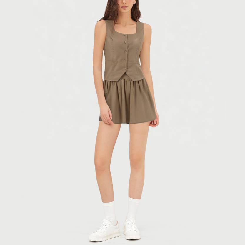 Fashion solid color sleeveless two piece suit