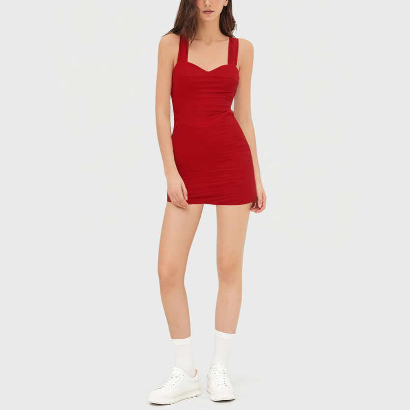 Pleated Slim Fit Solid Color Suspender Skirt